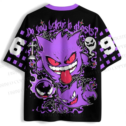 Men's New Gengar Jersey Purple Splash Graphic V-Neck Short Sleeve Pokémon Anime Fan Casual Streetwear Sportswear