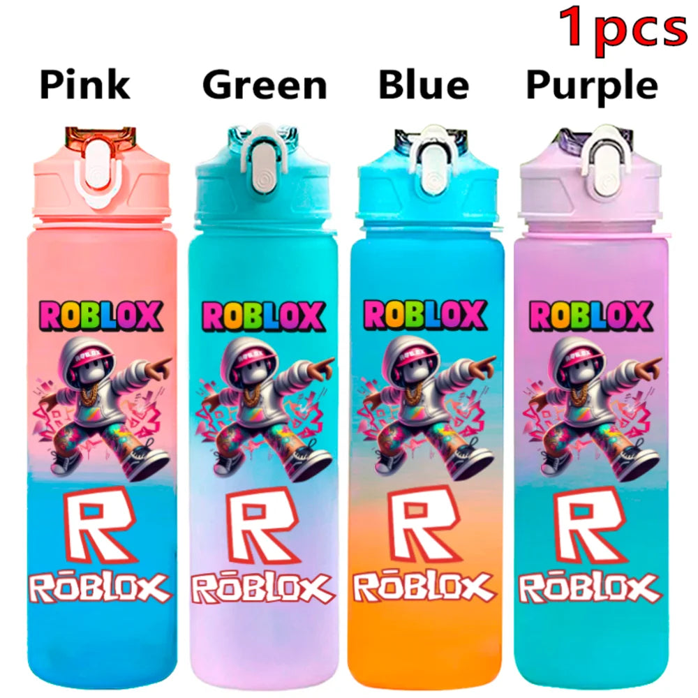 750ml Roblox Cartoon Large Capacity Gradient Color Straw Bottle Camping Drinking Tools Student Game Periphery Plastic Sports Cup