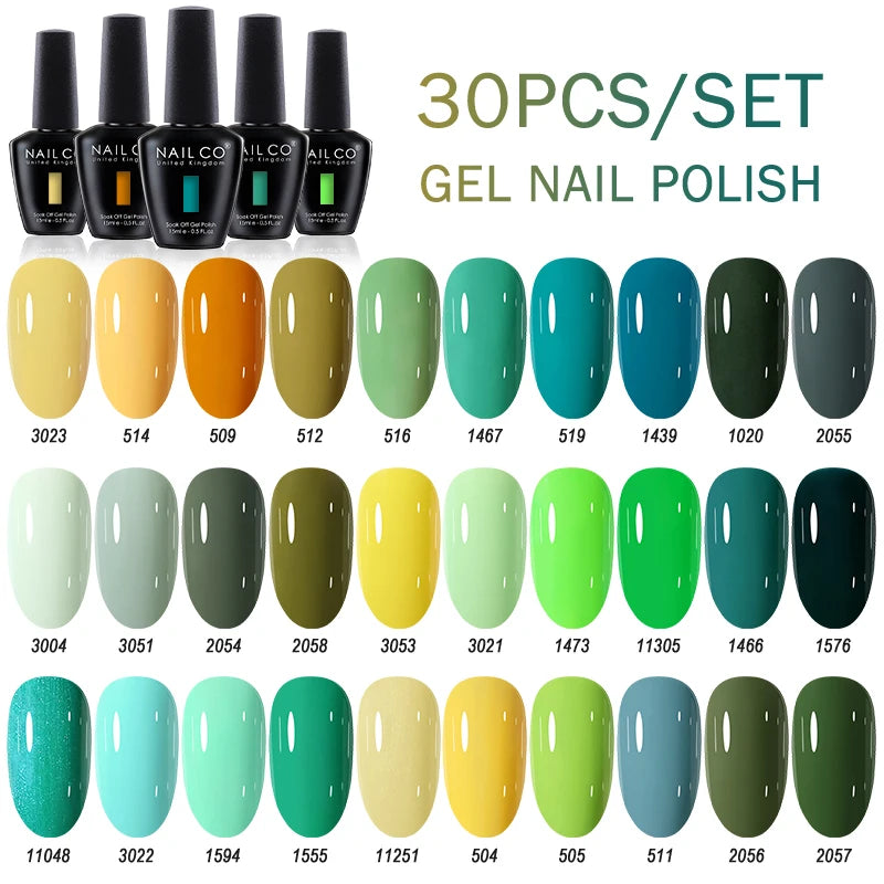 NAILCO 15ml Gel Nail Polish Set 30pcs/Lot Gel Polish Nail Soak Off UV LED Semi-Permanent Varnishes Nail Art Salon Free Shipping