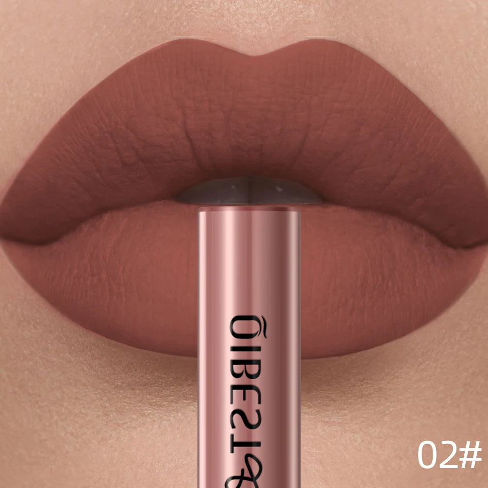 QIBEST Matte Liquid Lipstick Waterproof Long Lasting Velvet Lip Gloss Tint Tube Matte Nude Pigment Red Lipgloss Lips Makeup