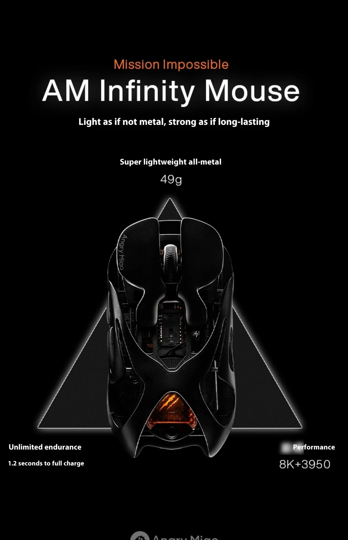 Angry Miao AM Infinity Mouse Tri Mode Wireless Mouse Paw3950 8000Hz Lightweight Hollow Out Magnalium Gaming Mice PC Accessories