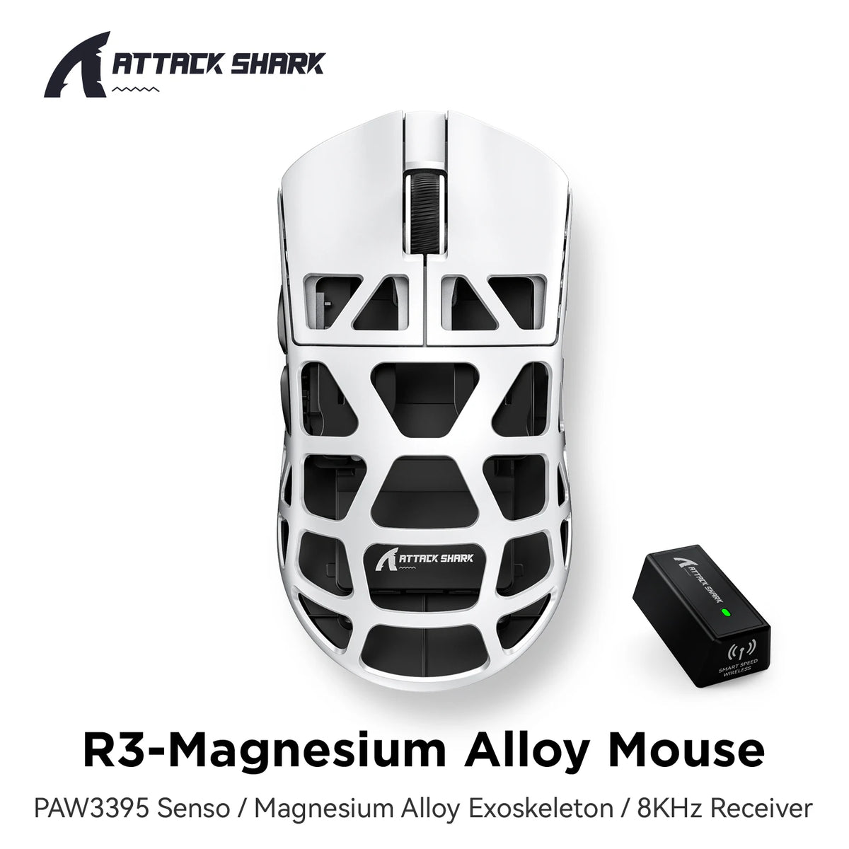ATTACK SHARK R3 Gaming Mouse Magnesium Alloy Honeycomb,Ultra-Lightweight 8K Hz, PAW3395 Sensor, 26000 DPI, Ergonomic Shel