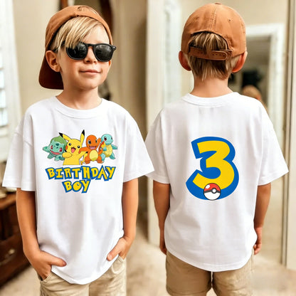 Birthday T-shirt Cute Pikachu Pokémon 3-9 Printed T-Shirt Unisex Summer Y2K Harajuku Loose Casual Short Sleeve Top for Chirldren