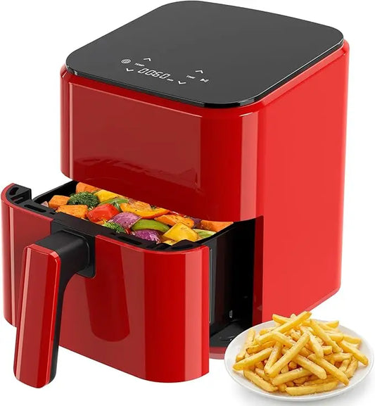3QT Air Fryer, Small Air Fryer with Digital PP Touch Panel, Red