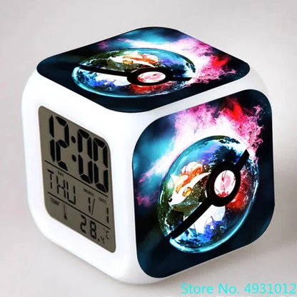 New 8x8x8cm Anime Pokemon Pikachu Electronic Alarm Clock Digital Clock Luminous Watch Color Changing Child Student Figure Gift