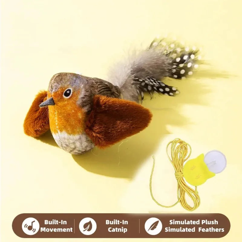 The pet cat toy emulates the sound bird to amuse the cat elastic rope to relieve boredom and resist scratching and biting