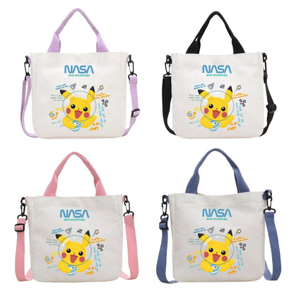 Anime Pokemon Pikachu Canvas Shoulder Bag Cute Cartoon Pattern Print Handbag Boys Girls Leisure Crossbody Bag Birthday Gift