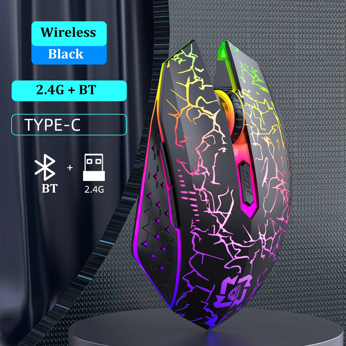 Bluetooth 5.2 Wireless Mouse RGB Gaming Mouse Silent Mouse Rechargeable Mouse 800-1200-1600 DPI Mouse Mice for PC Laptop Macbook