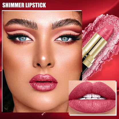 10  Colors Glitter Lipstick Waterproof Long Lasting Diamond Pearlescent Metallic Lipstick Lipgloss Women Lips Makeup Cosmetic