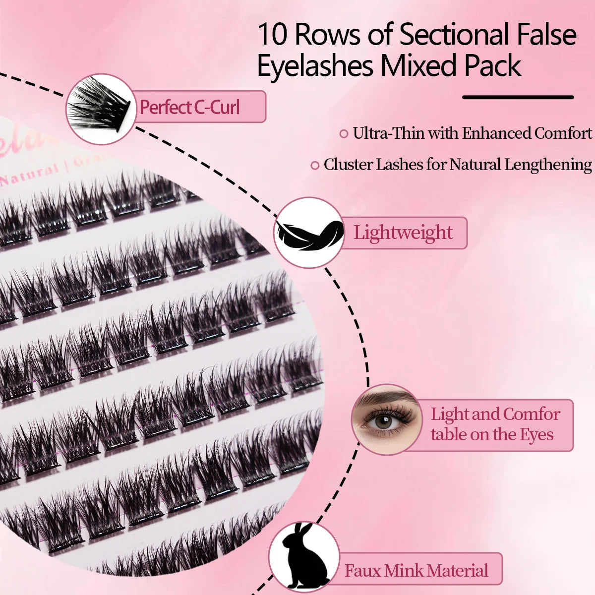 10 rows, 120 clusters of natural eyelashes, glue free eyelashes, self-adhesive false eyelashes,  makeup, eyelash extension