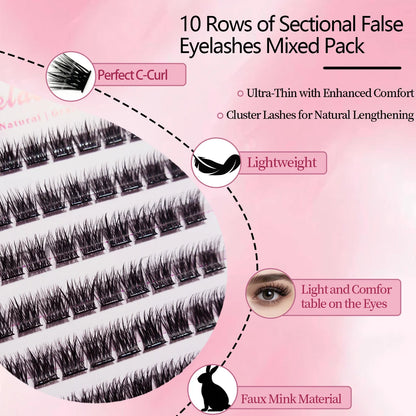 10 rows, 120 clusters of natural eyelashes, glue free eyelashes, self-adhesive false eyelashes,  makeup, eyelash extension