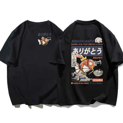 Pokémon Joint Short-sleeved T-shirt Magikarp Noodles Men's and Women's Summer Loose and Breathable Parent-child Top Clothing