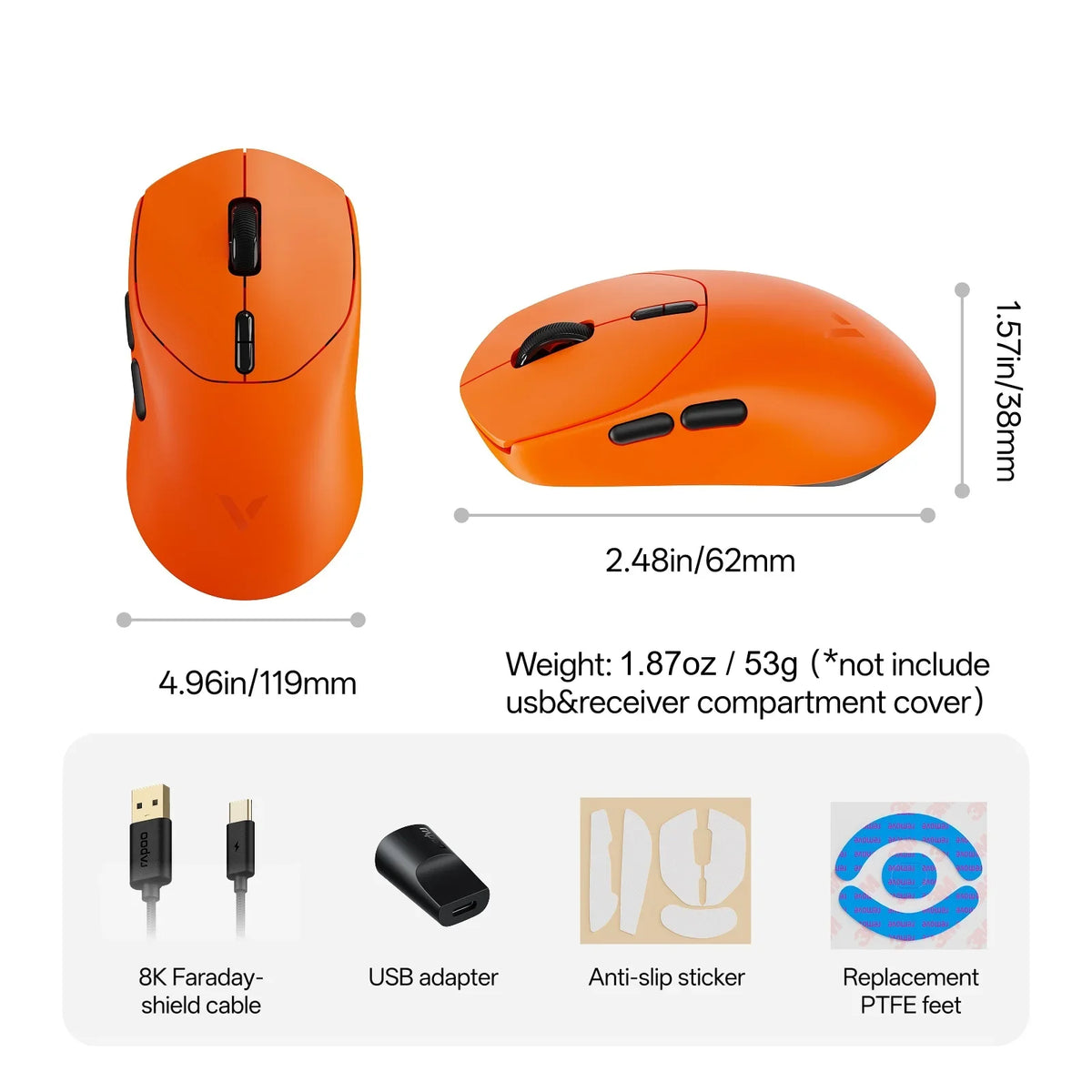 Rapoo VT1 MAX GEN-2 Wireless Gaming Mouse True 8K Wireless Polling Rate 53g Ultra Lightweight Up to 750Hr Battery Life
