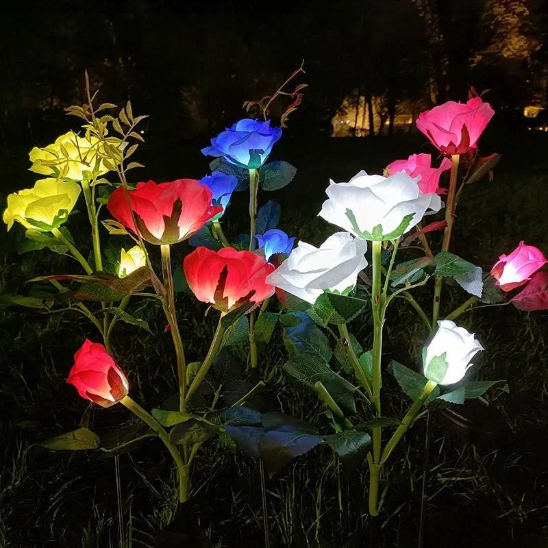 5 Heads Rose Lawn Lamp Solar Lights Outdoor Decorative Solar Garden Lights for Yard Patio Garden Wedding Decor Fairy Lights
