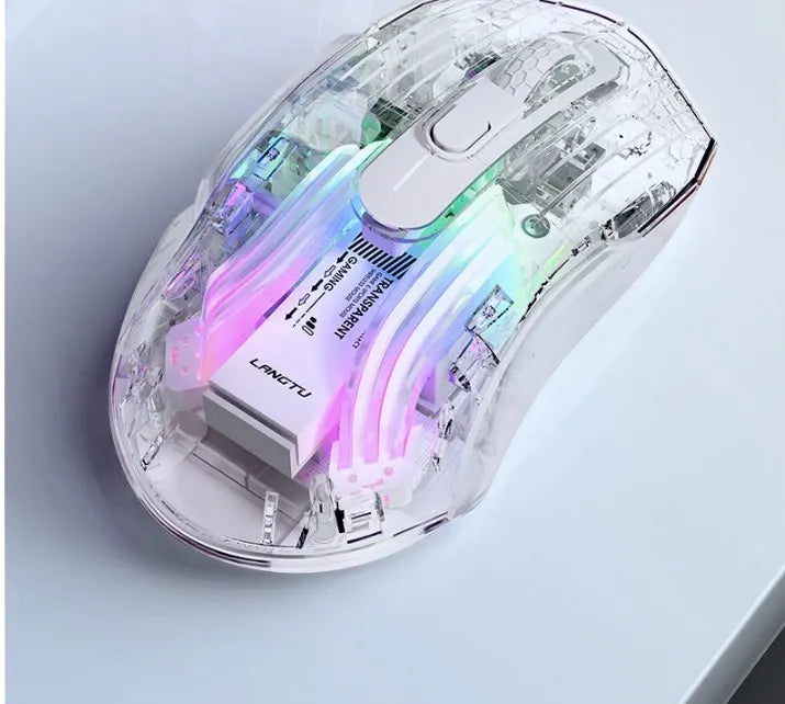 LANGTU G4 Three Mode RGB Bluetooth Wireless Mouse - Desktop Laptop Gaming Office Silent Transparent Mouse