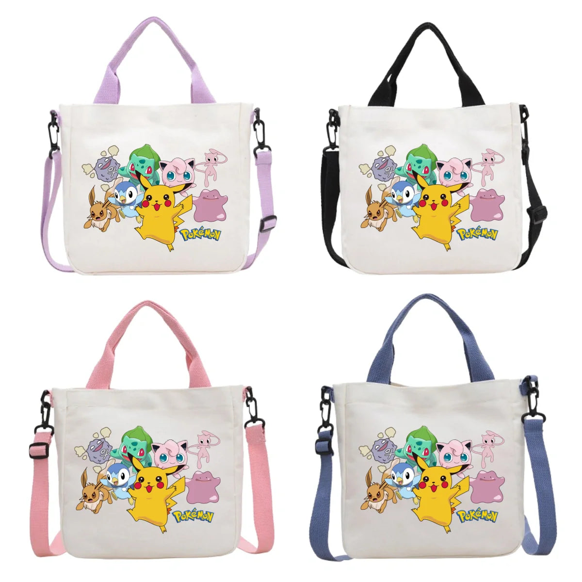 Anime Pokemon Pikachu Canvas Shoulder Bag Cute Cartoon Pattern Print Handbag Boys Girls Leisure Crossbody Bag Birthday Gift