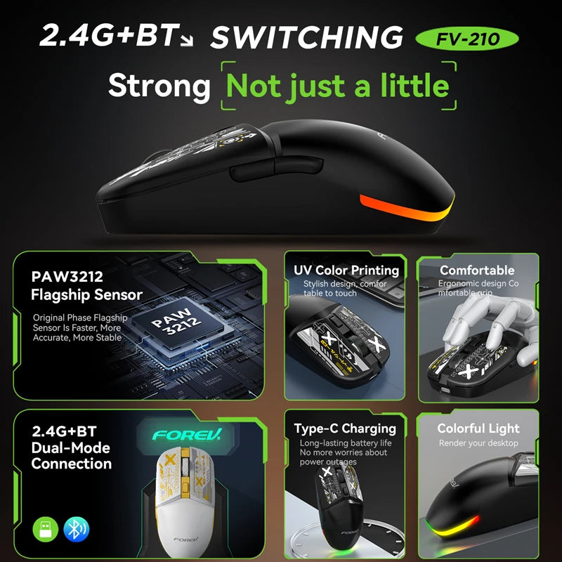 Stylish Lightweight Tri-Mode Bluetooth Wireless Mouse Rechargeable Silent Mouse Low Latency for Gaming Esports Office Work