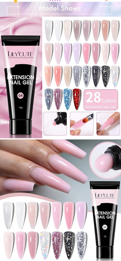 LILYCUTE Nail Gel Set 6W LED Lamp Full Manicure Set Vernis Semi Permanent Quick Extension Nail Kit Gel Set For Nails Tool Kit