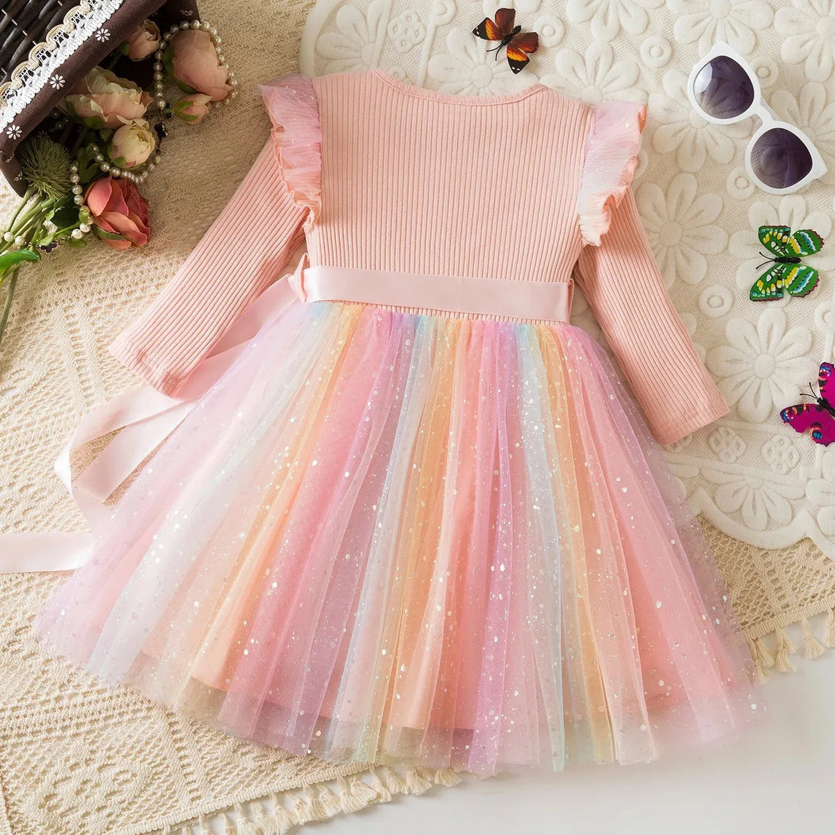 K-Pop Hunters Zoey Mira Rumi Colorful Princess Dress for Kids Girls Casual Long Sleeve Sequin Mesh Dresses Party Gift 1-5Y