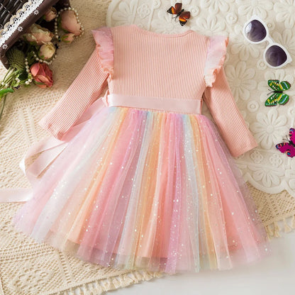 K-Pop Hunters Zoey Mira Rumi Colorful Princess Dress for Kids Girls Casual Long Sleeve Sequin Mesh Dresses Party Gift 1-5Y
