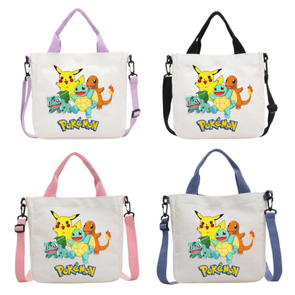 Anime Pokemon Pikachu Canvas Shoulder Bag Cute Cartoon Pattern Print Handbag Boys Girls Leisure Crossbody Bag Birthday Gift