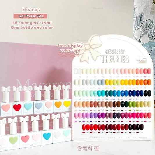 Eleanos 58 Colors Macaron Nail Gel Polish Set TPO FREE Gel Varnishes Nail Salon Wholesale Marnicure UV Gel Learner Kit 15ml