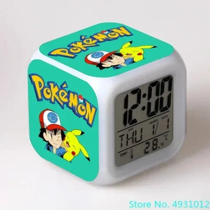 New 8x8x8cm Anime Pokemon Pikachu Electronic Alarm Clock Digital Clock Luminous Watch Color Changing Child Student Figure Gift