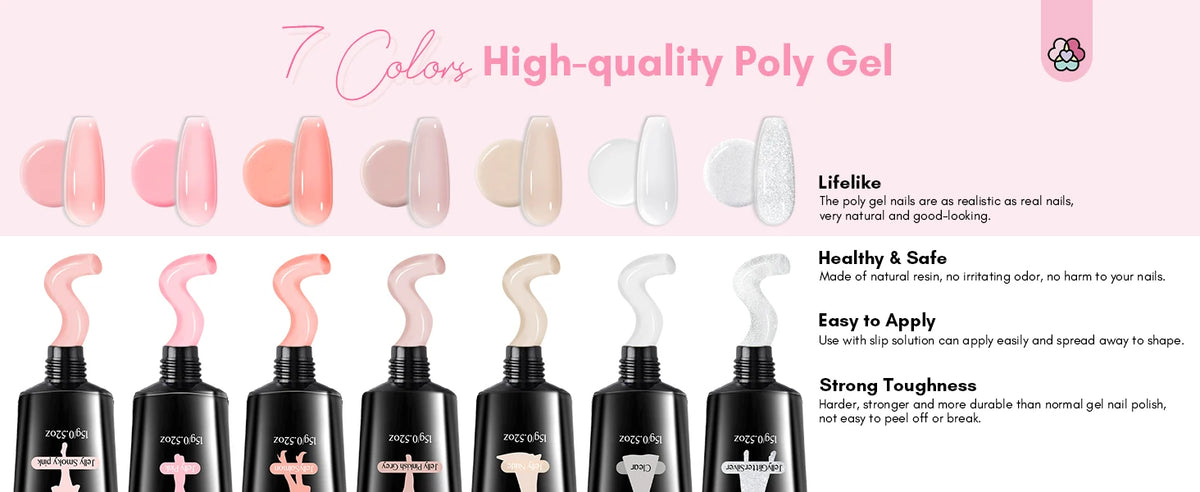 Saviland 7 Colors All In One Poly Gel Kit with UV Light Nail Drill Slip Solution for Nail Extension Home Salon DIY