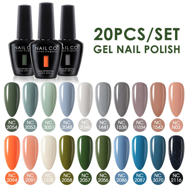 NAILCO 15ml Gel Nail Polish Set 30pcs/Lot Gel Polish Nail Soak Off UV LED Semi-Permanent Varnishes Nail Art Salon Free Shipping