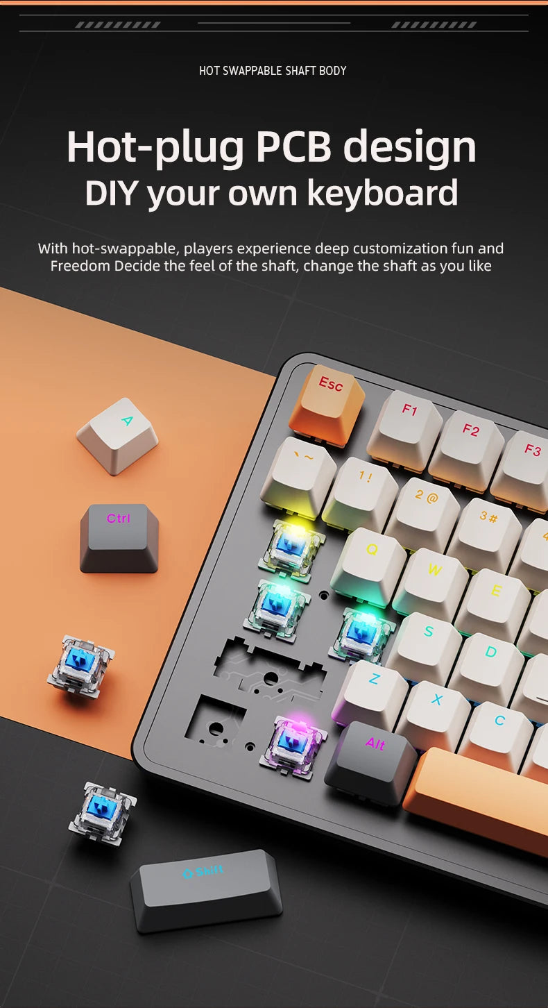 75% Mechanical Keyboard Wired with Media Knob, APAYADO Black Gaming Keyboard,Hot-Swap,ABS Cap Transparent Character Backlighting