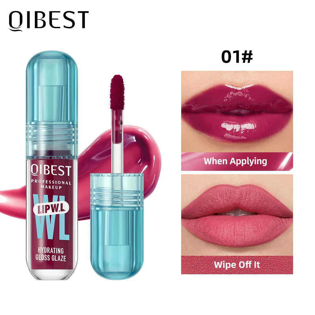 QIBEST Crystal Lip Gloss Mirror Watery Lip Glaze Long Lasting Moisturizing Lip Balm Plumping Gloss Oil Hydrating Makeup Lip Tint