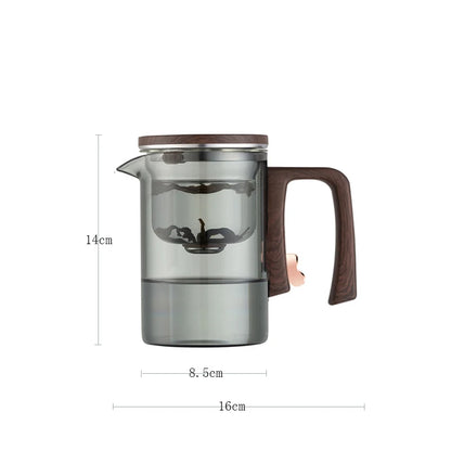 New Water Separation Inner Container Teapot One Click Magnetic Switch Tea Separation Filtration Glass Tea Pot Wood Handle Tea