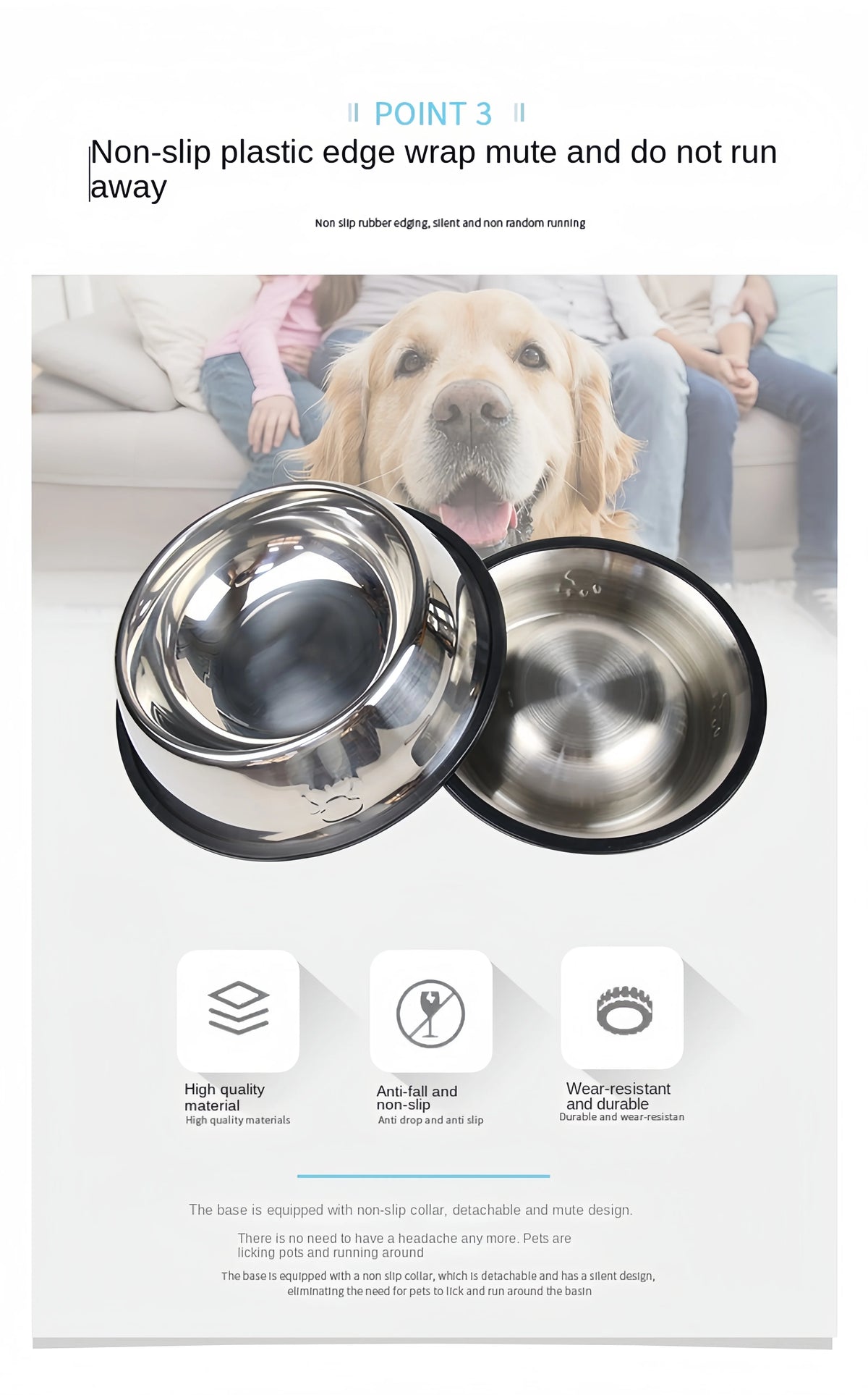 Pet Dog Cat Stainless Steel Bowl Pet Feeding Bowl Cat and Dog Drinking Bowl Metal Feeder Bowl Durable Easy To Clean Pet Supplies