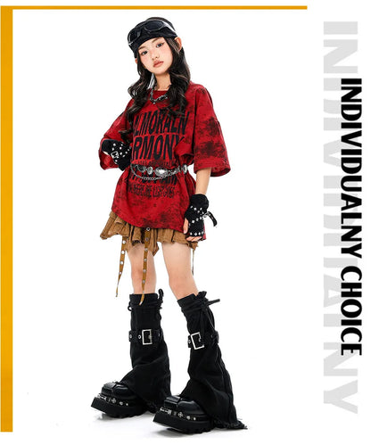 Girls Hiphop Group Jazz Dance Performance Clothes Loose Short Sleeve Top Pants Street Dance Costumes Wear