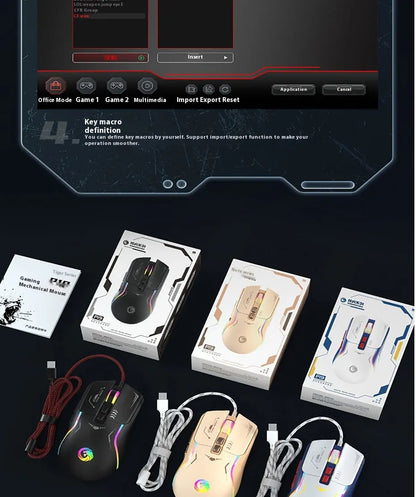 Mechanoid-style Wired Gaming Mouse - Macro Programming RGB Glowing FPS Gaming Computer Universal Audio-Enabled E-sports Mouse