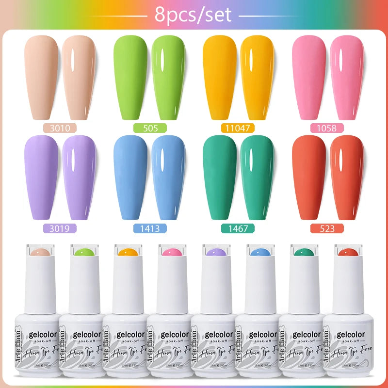 Arte Clavo 8Pcs/Set Gel Nail Polish Set 15ml Colorful Semi Permanent For Manicure Varnish Soak Off UV LED Nail Art Gel Kits