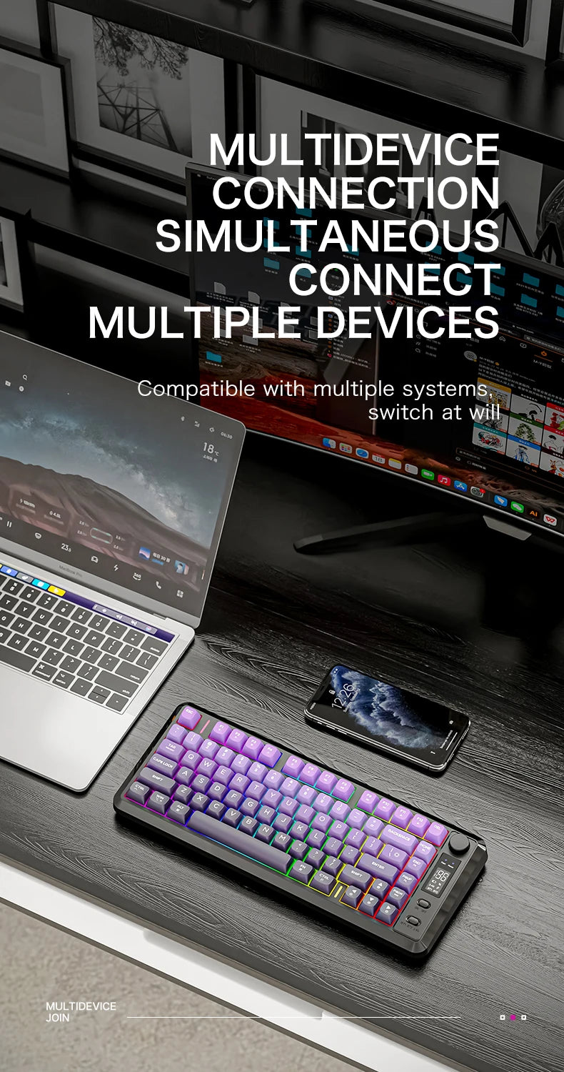 FREEWOLF M75 Wireless Keyboard, Bluetooth Dual-mode, PBT Gradient Ball Cap, With Display Screen, Gaming Keyboard