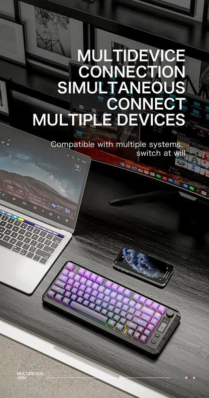 FREEWOLF M75 Wireless Keyboard, Bluetooth Dual-mode, PBT Gradient Ball Cap, With Display Screen, Gaming Keyboard