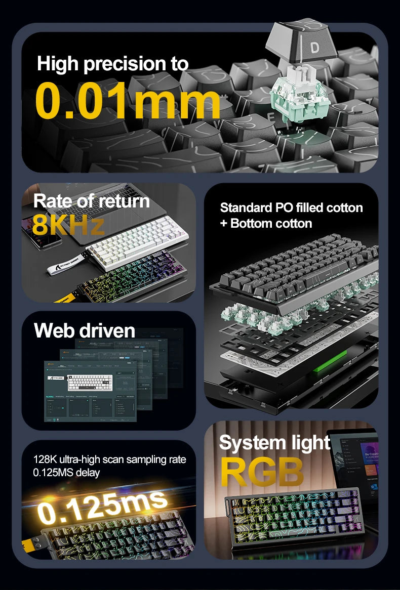 X68HE ATTACK SHARK Magnetic Gaming Keyboard Mechanical Wired for Pro Gaming 0.01mm Rapid Trigg 8000Hz SOCD/Rs 0.125ms 128K Rate