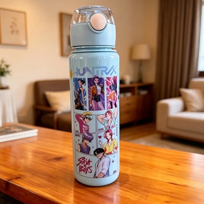 Kids' K-Pop HUNTRX Pastel Edition Water Bottle: 700ML 3D Comic & Chibi Straw Cup