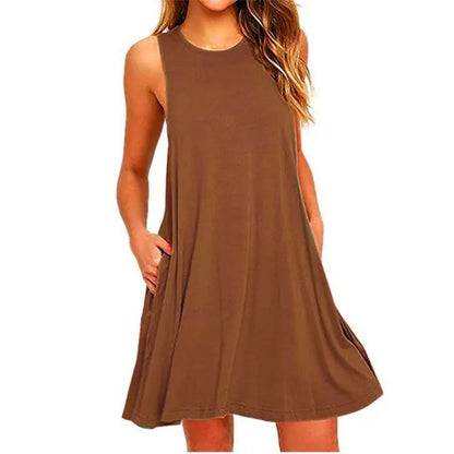 MAXAKG Summer Casual Swing T-Shirt Dress: Loose Sleeveless Beach Cover-Up with Pockets