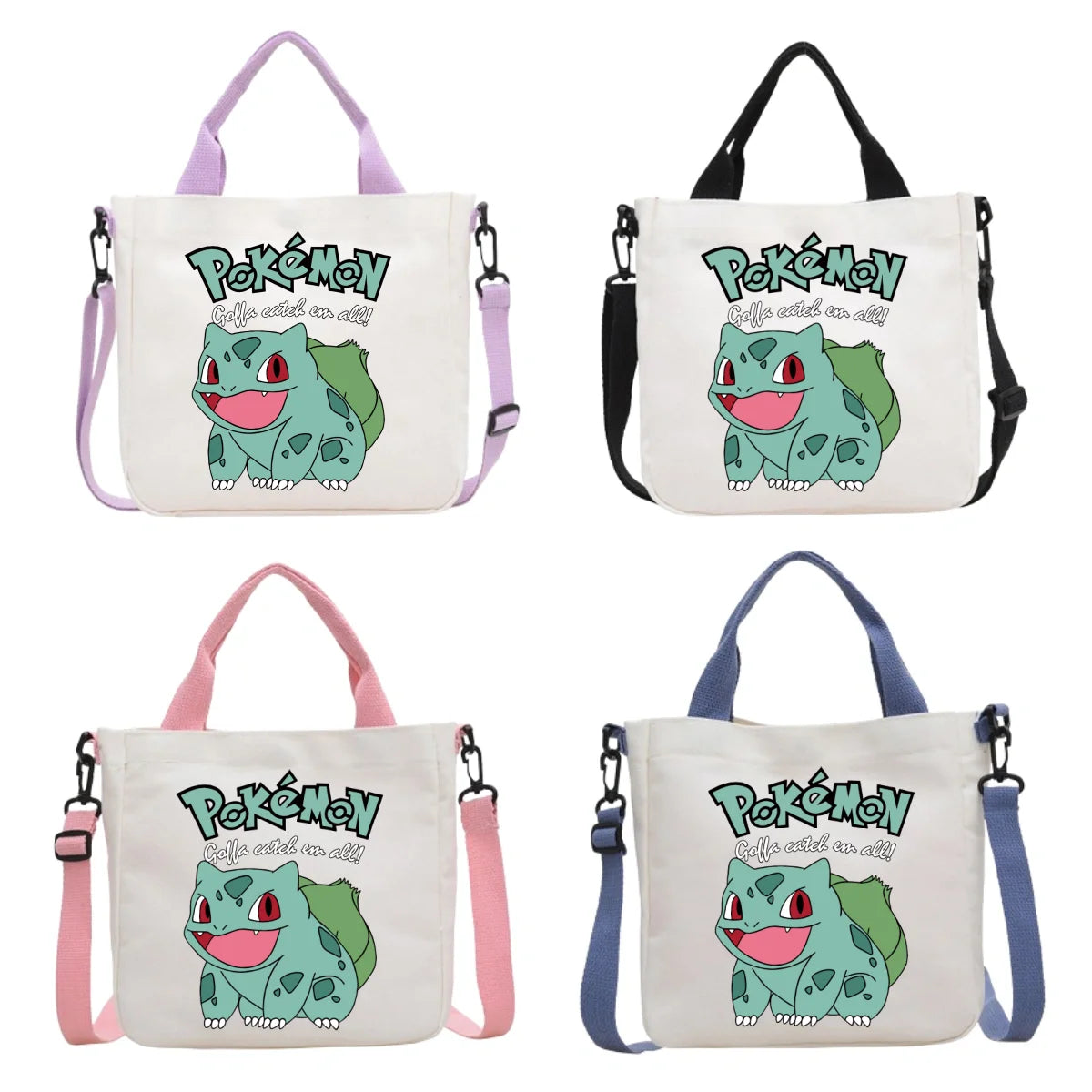 Anime Pokemon Pikachu Canvas Shoulder Bag Cute Cartoon Pattern Print Handbag Boys Girls Leisure Crossbody Bag Birthday Gift
