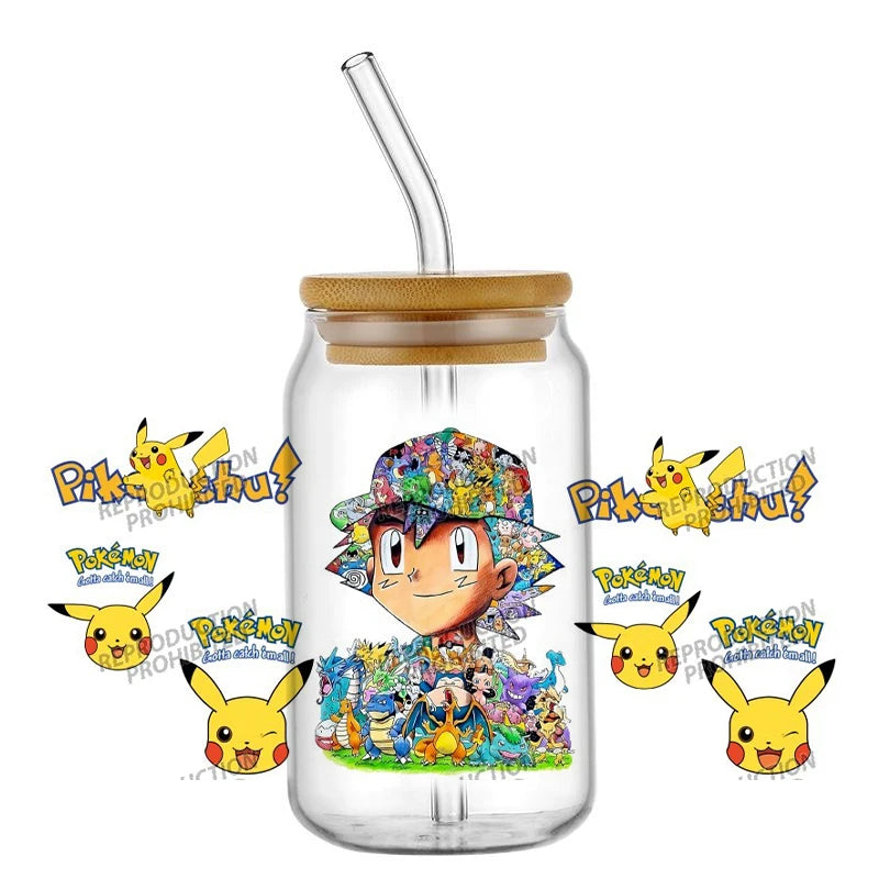 26 New cute Styles Cartoon Pokemon Friends 16oz UV DTF 3D Phone Sticker Decals Wraps Glass Can Cups Creative Craft DIY Gifts