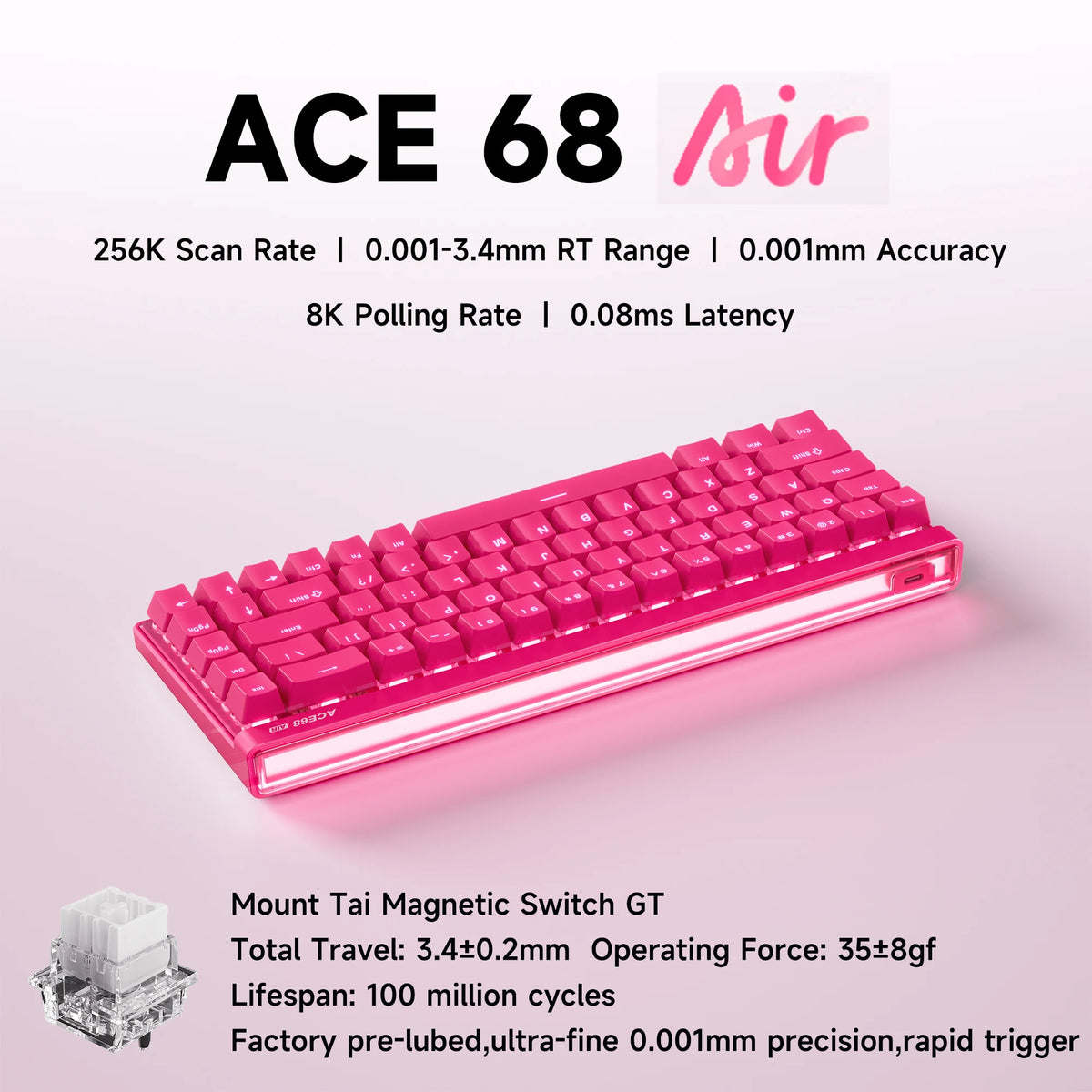 MCHOSE ACE 68 Air Magnetic Switch Gaming Keyboard Hall Effect Rapid Trigger Programmable RGB 8K Hz DKS/MT/TGL/RS/SOCD Keyboard