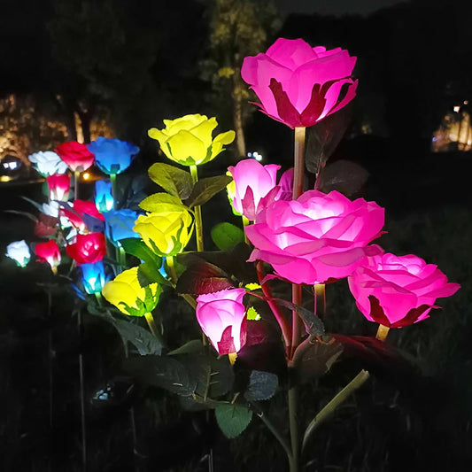 Simulation 5 Heads Rose Lamp Solar LED Lawn Lamp Decor Garden Wedding Parterre Party Camping Outdoor Yard Patio Ground Lights