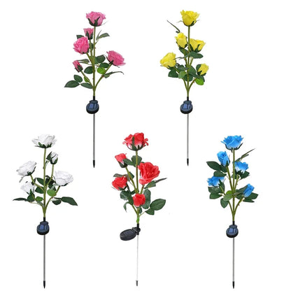 5 Heads Rose Lawn Lamp Solar Lights Outdoor Decorative Solar Garden Lights for Yard Patio Garden Wedding Decor Fairy Lights