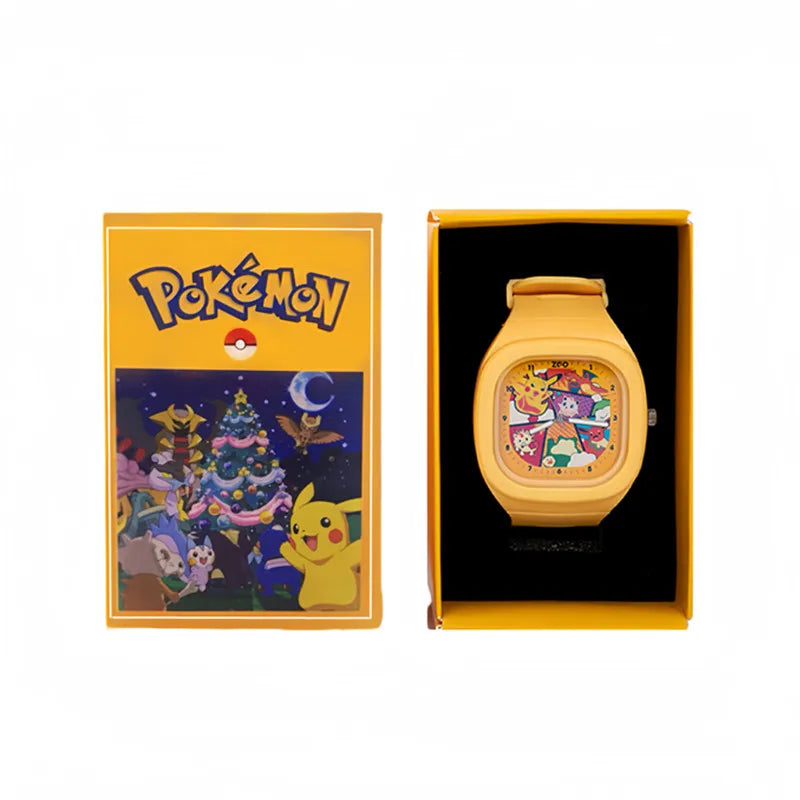 Pocket Monster Watch Anime Pikachu Cartoon Children's Quality Cute Square Watch Gift Box Series Children's Christmas Gifts