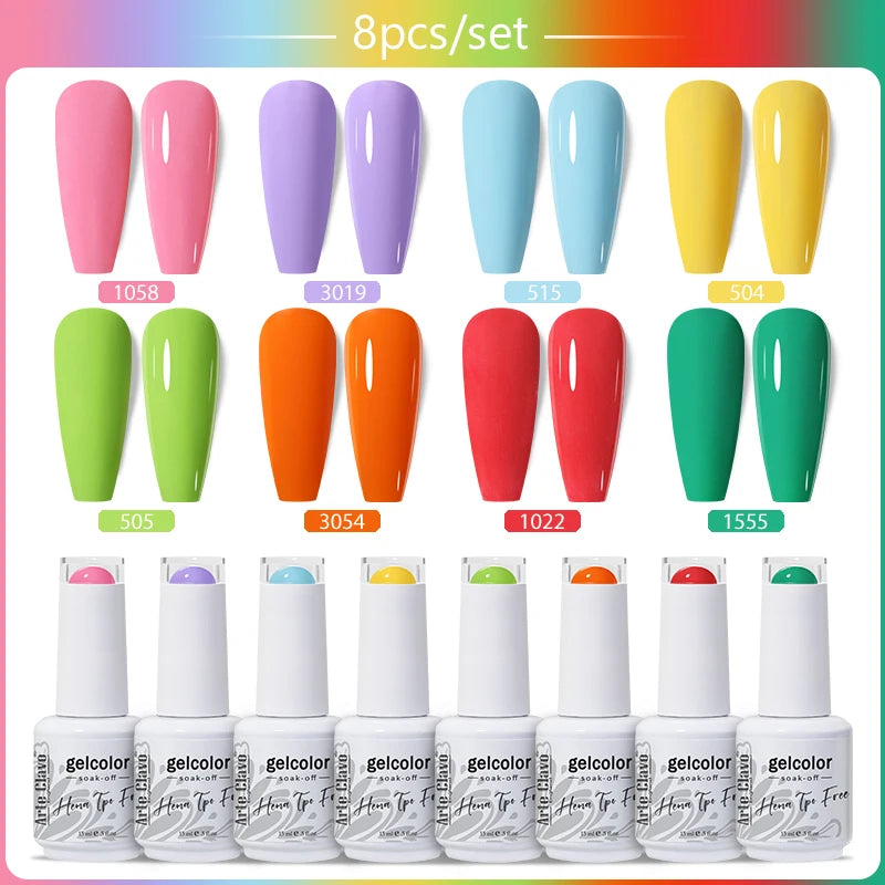 Arte Clavo 8Pcs/Set Gel Nail Polish Set 15ml Colorful Semi Permanent For Manicure Varnish Soak Off UV LED Nail Art Gel Kits
