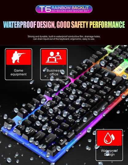 Milang Rainbow Backlit Gaming Combo: Ergonomic Wired Keyboard & Mouse Set