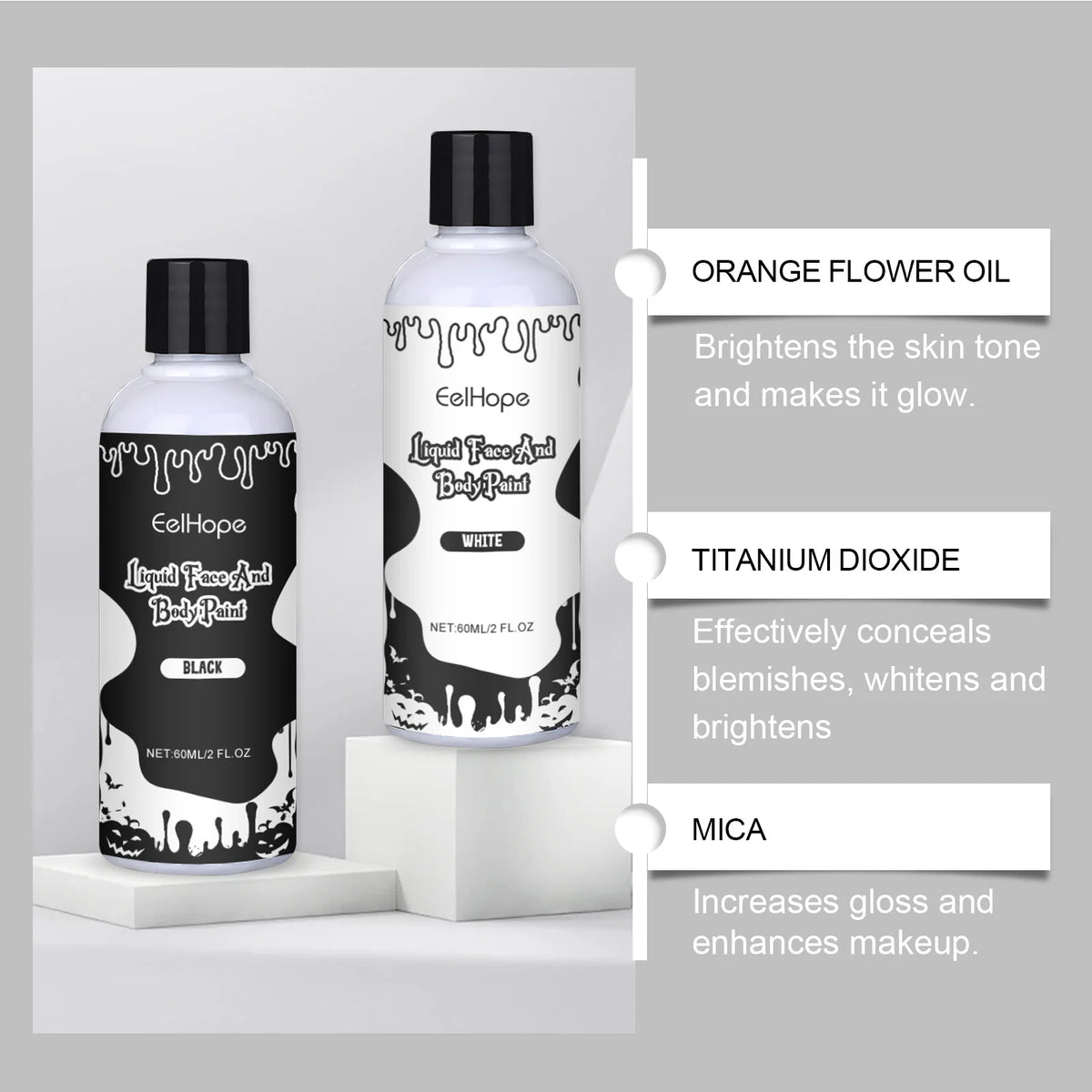 Eelhope Halloween Quick Dry Liquid Face Paint Body Paint Costume Party Waterproof Face Body Art Makeup with Brushes Washable